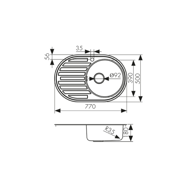 KSS-7750R Мойка из нержавеющей стали KAISER 770x500*180